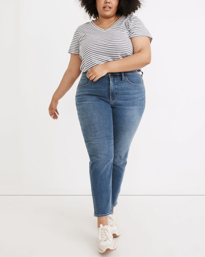 Plus size model wearing Roadtripper Authentic Stovepipe Jeans in Glynn Wash by Madewell | Dia&Co | dia_product_style_image_id:168049